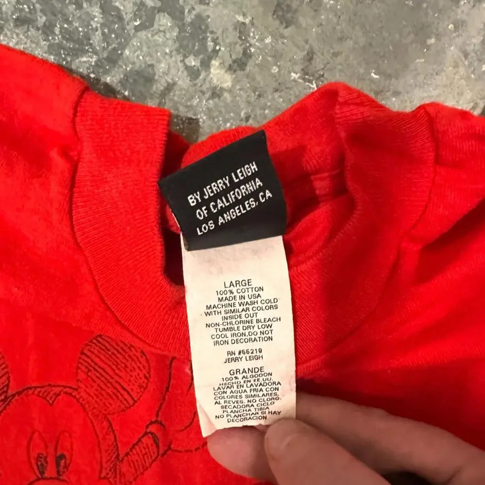 Vintage Mickey Mouse Shirt Size Large Red Single Stitch - Picture 4 of 4